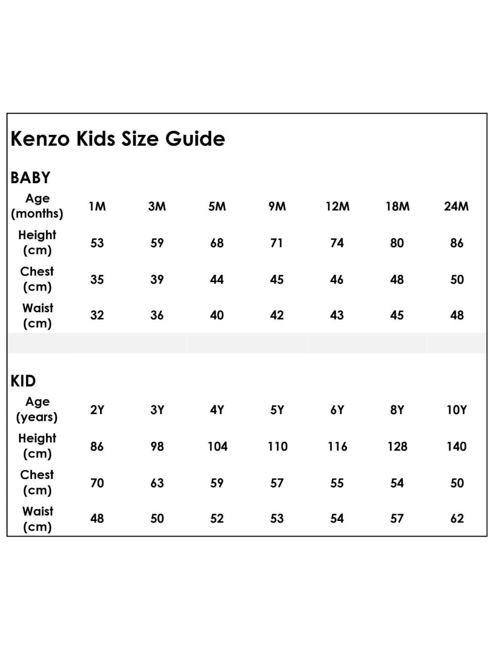 Kenzo sweatshirt size chart best sale